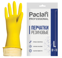 Перчатки латексные р.L  хоз. Paclan , хлопк. напыление, инд. упак. желтые