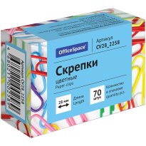 Скрепки 28мм OfficeSpace, 70шт., цветные, карт. упаковка 186683 4.jpg
