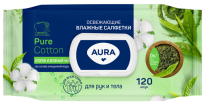 Салфетки влажные 120 шт,  AURA, антибакт. с крышкой