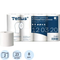 Туалетная бумага в стандартных рулонах TELLUS Премиум 2-сл, Т4, белая, 8 шт,, 12штуп 120320