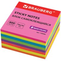 Блок самоклеящийся (стикеры) 76х76 мм BRAUBERG, НЕОНОВЫЙ, 400 листов, 8 цветов, 126686 1.jpg