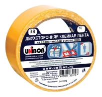 Скотч 2-х сторонний 38мм х 10м ТОНКАЯ ОСНОВА полипропилен, UNIBOB