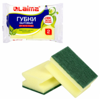 Губка бытовая для уборки ЛАЙМА 42х96х64 мм чистящий слой абразив, 2 штуп
