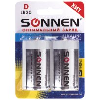 Батарейки SONNEN Alkaline, D (LR20, 13А), алкалиновые, в блистере, КОМПЛЕКТ 2 шт, 451091 3.jpg