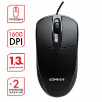 Мышь проводная SONNEN B61, USB, 1600 dpi, 2 кнопки + колесо-кнопка, оптическая, черная, 513513 36.jp