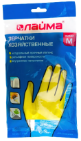 Перчатки латексные хозяйственные, размер M, Лайма Стандарт, хб напыление, жёлтые 2