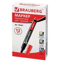 Маркер красный перманентный 3мм Brauberg 12штуп