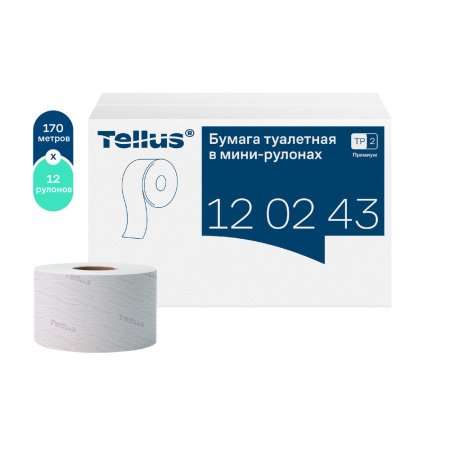Туалетная бумага 170м, в мини рулонах 2сл мягкая TELLUS Premium Т2, белый, 12 шт.уп., 120243