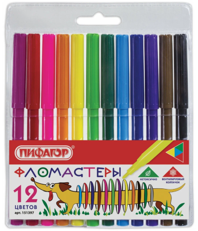 Фломастеры 12цв Пифагор Веселая такса