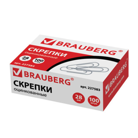 Скрепки 28мм BRAUBERG, оцинкованные, 100 шт., в картонной коробке, 227583 30.jpg