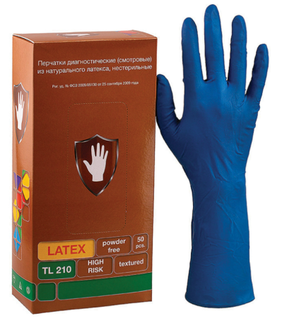 Перчатки латексные р.L High Risk  S&C DL210 13гр 25паруп синие