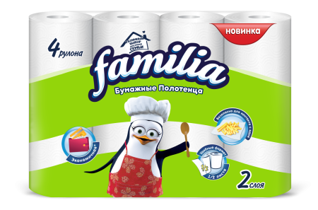 Полотенца рулонные FAMILIA Classic 2сл. 4 рулона. 9,6м, белые, перфор. 8 уп/кор, 240уп/палл 5070610 