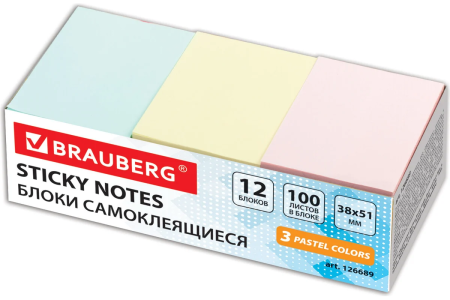Стикер 3851 100л BRAUBERG 3цв 12штуп