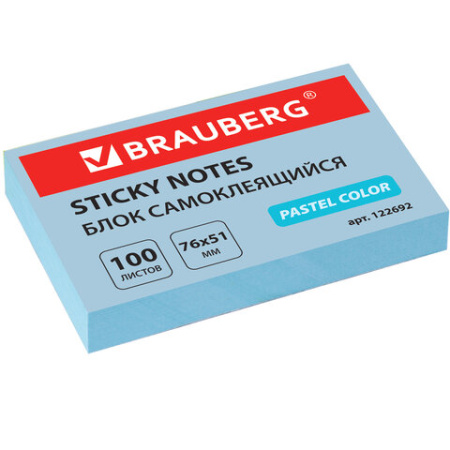Блок самоклеящийся (стикеры) BRAUBERG, ПАСТЕЛЬНЫЙ, 76х51 мм, 100 листов, голубой, 122692 70.jpg