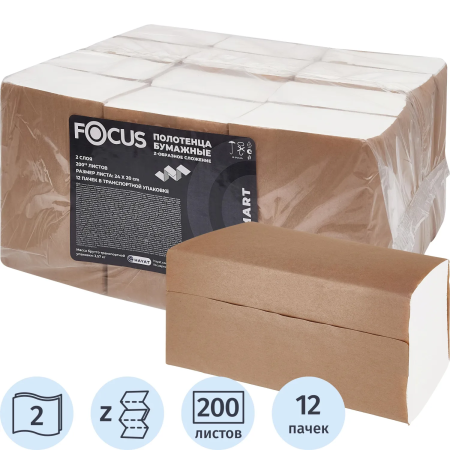 Полотенца Focus SMART Zсл. 2сл. 200л 24х20см 12штуп 792штпал 5103017