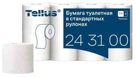Туалетная бумага в стандартных рулонах TELLUS Премиум 3-сл, система Т4, белая 8 шт, 12штуп, 243100