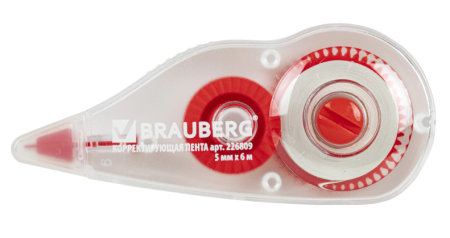 Корректирующая лента BRAUBERG, 5 мм х 6 м, корпус красный, блистер, 226809