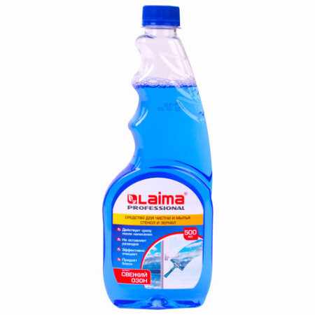 Средство для мытья стекол и зеркал 500 мл LAIMA PROFESSIONAL, свежий озон, СМЕННЫЙ БЛОК, 606739 4.jp