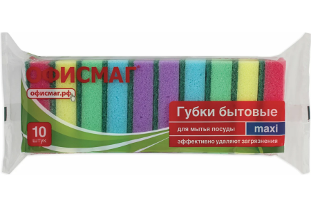 Губка дпосуды ОФИСМАГ MAXI, 27х96х64 мм, КОМПЛЕКТ 10 шт., поролонабразив 36штуп