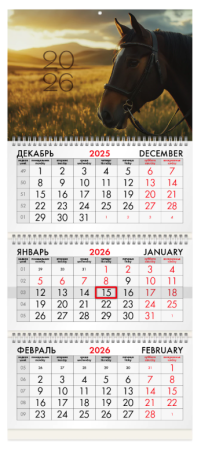 Календарь кварт. 2026 Brauberg 3-х бл, 3 гр. бегунок, Brauberg Символ