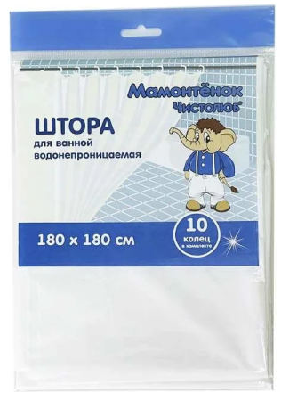Штора для ванной, полиэтилен Мамонтенок чистолюб 180180см, 40мкм, цвет белый 2
