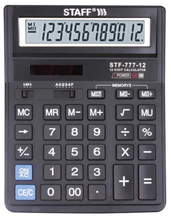 Калькулятор STAFF  STF-777-12, 12 разрядов, 200165мм черный