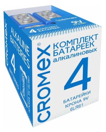 Батарейки CROMEX Alkaline, алкалиновые, Крона 9V (6LR61, 6LF22, 1604A), по 1шт. 456453 2