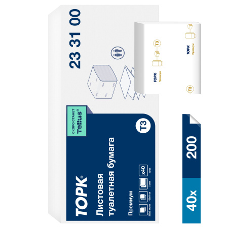 Туалетная бумага листовая TORK Premium, 2-сл. 19x11см, система T3, 40штупак, 233100