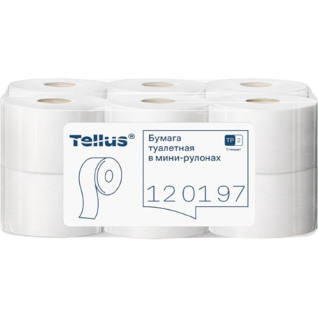 Туалетная бумага 200м, в мини рулонах 1сл TELLUS Стандарт Т2, белый, 12 шт.уп, 120197