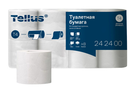 Туалетная бумага в стандартных рулонах Tellus Комфорт 3-сл, Т4, белая 8 шт, 7штуп, 242400
