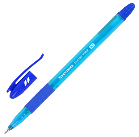 Ручка шариковая масляная BRAUBERG Glassy Tone, СИНЯЯ, с грипом, линия 0,35