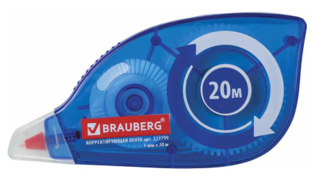 Корректирующая лента BRAUBERG, 5 мм х 20 м, корпус синий,блистер  227799