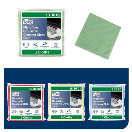 Салфетка из микрофибры 30,5х30,5см, 240г/м, 300 циклов стирки,TORK, многораз. зеленая 6 шт./уп183602 (2)
