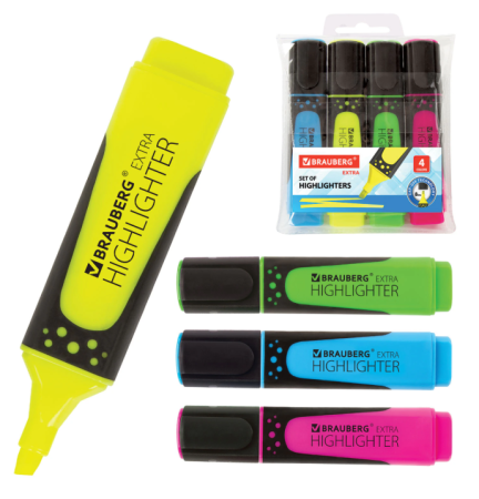 Текстовыделители Brauberg 4шт НАБОР Ассорти 1-5мм Extra