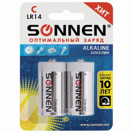Батарейки SONNEN Alkaline, С (LR14, 14А), алкалиновые, КОМПЛЕКТ 2 шт., 451090 44.jpg