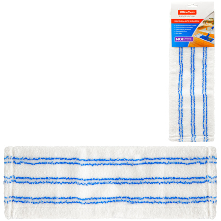 Насадка Моп плоская 40х10см, OfficeClean Professional с карманами, микрофибра/абразив, бело-синяя 23