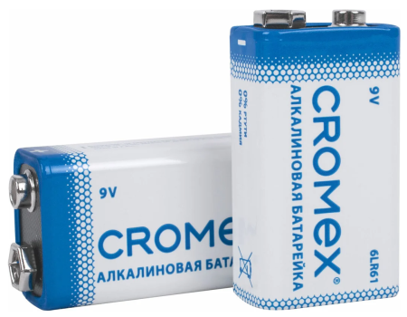 Батарейки CROMEX Alkaline, алкалиновые, Крона 9V (6LR61, 6LF22, 1604A), по 1шт. 456453 1