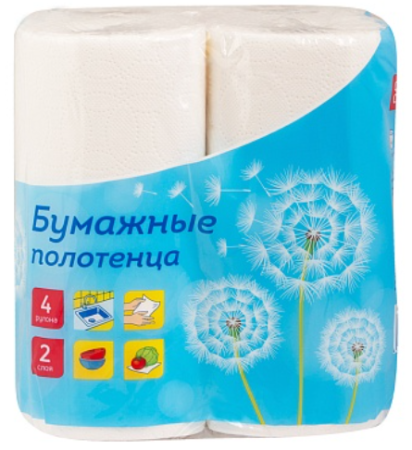 Полотенце бум.4шт.2х сл. OfficeClean 12мрул, белые 6штуп