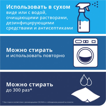 Салфетка из микрофибры 30,5х30,5см, 240г/м, 300 циклов стирки, TORK, многораз. синяя 6 шт./уп183600 (1)