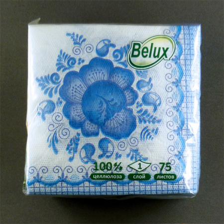 Салфетки бумажные голубые 75л Belux, 25х25см