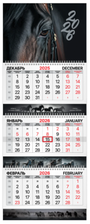 Календарь кварт. 2026 Brauberg 3-х бл, 3 гр. бегунок, Brauberg Extra Символ года