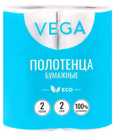 Полотенце бум.2шт.2х сл. Vega белые 12штуп