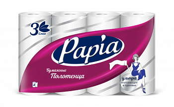 Полотенца рулонные  PAPIA 3сл. 4 рулона, белые, перфорация   7 уп/кор, 210уп/паллет 5081506 3ca2bd31