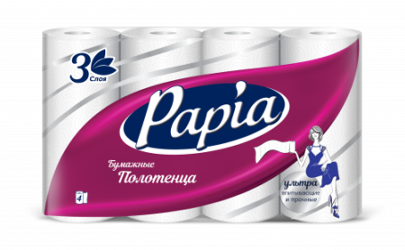 Полотенца рулонные  PAPIA 3сл. 4 рулона, белые, перфорация   7 уп/кор, 210уп/паллет 5081506 3ca2bd31
