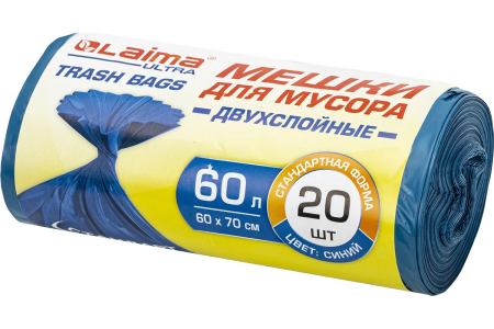 Пакеты дмусора 60 л. 20шт. Лайма синие 21 мкм 6070см