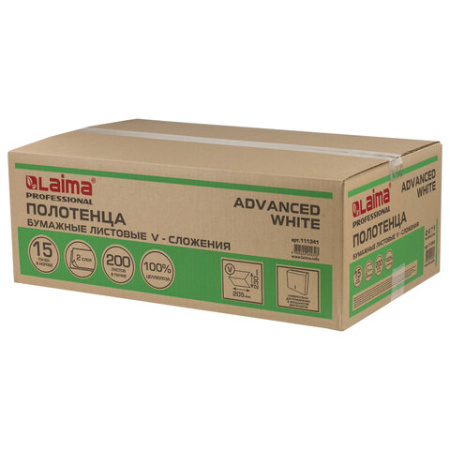 Полотенца бум. 200шт Laima H3 Advanced White 2сл, белые Vсл, 23*20,5 15шт/уп 3