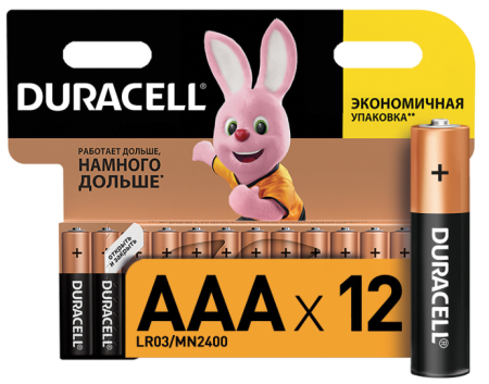 Батарейки DURACELL Basic, AAA (LR03, 24А), алкалиновые, мизинчиковые, КОМПЛЕКТ 12 шт.