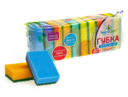 Губка д/посуды ЧистоДел Стандарт+ (КОМПЛЕКТ 10шт) 30шт/уп 95*66*25мм 22.jpg