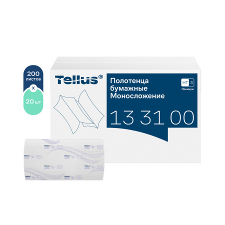 Полотенца листовые двухслойные 23х23см TELLUS Премиум, сложение ZZ, система H3, 200л, 20штуп 133100